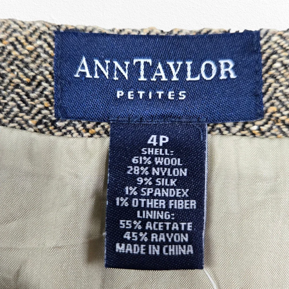 Y2K 2000s Ann Taylor Taupe Gray Tweed Wool Blend Pleated Hem Skirt Gray Size 4P